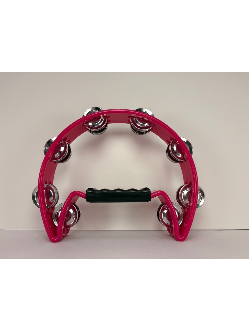 Pink Half Moon Tambourine Double Row Metal Jingle Handheld Percussion Instrument